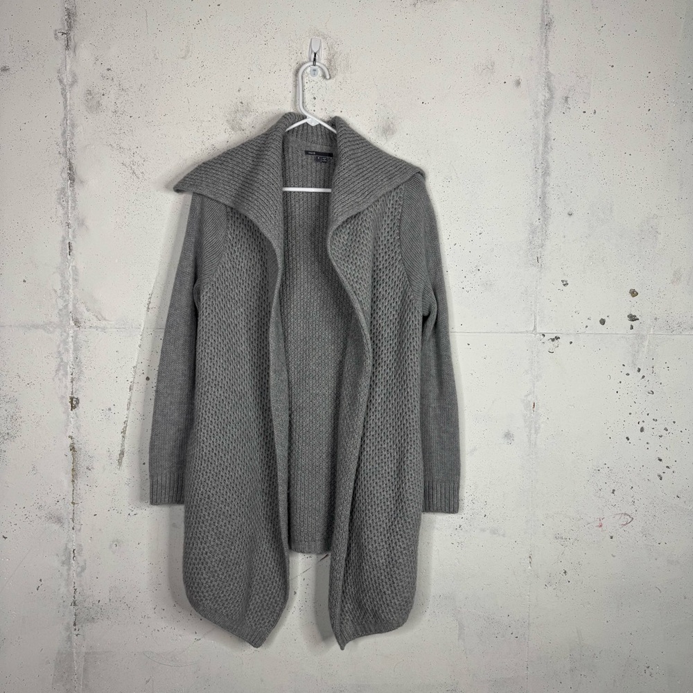 Vince Honeycomb Knit Cardigan Sweater Side Slit Pockets Small Yak Blend Small